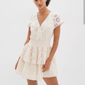 American Eagle Outfitters Cream Eyelet Mini Dress